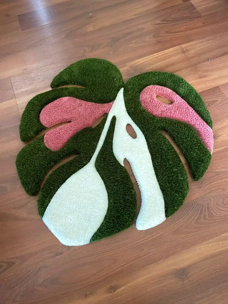 Alfombra bordada con forma de hoja monstera